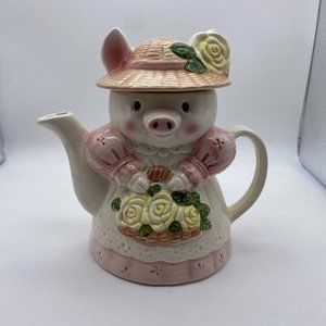 Fitz and Floyd OCI Omnibus Garden Pig Teapot